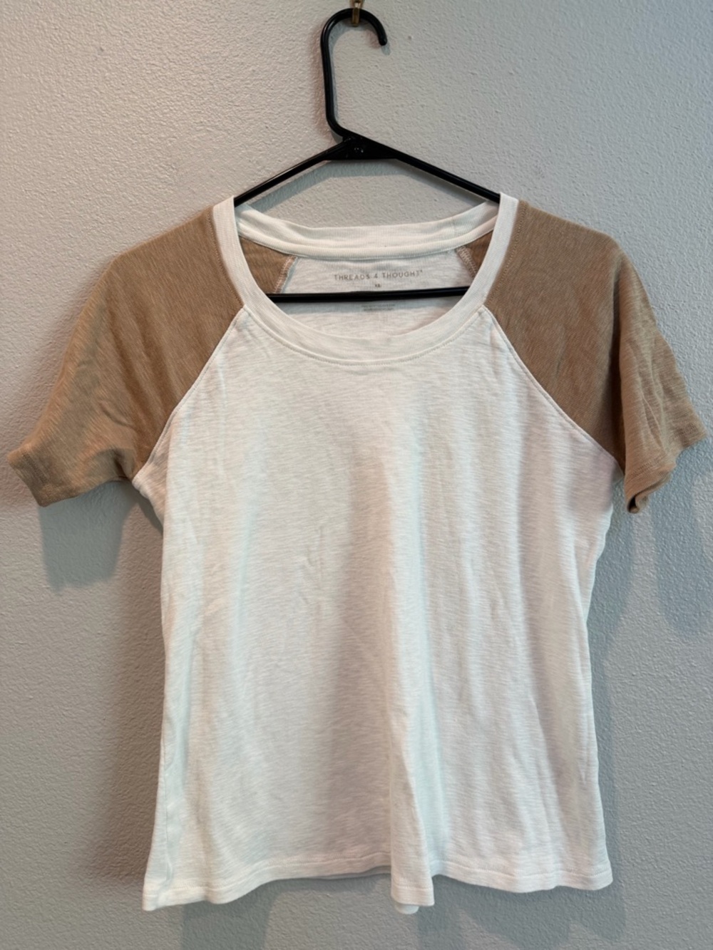 Threads 4 Thought Cream Body Tee with Tan Raglan Sleeves